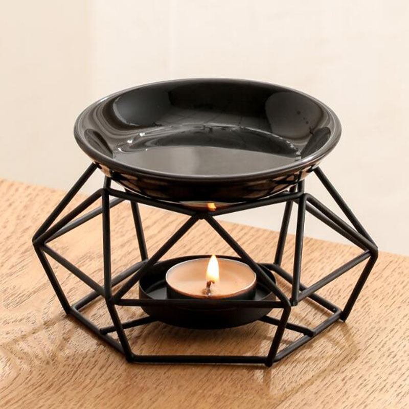 Home Fragrance Lamp - Seramik Kase Demir Raf Siyah Renk